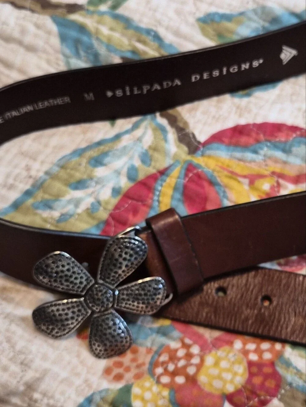 Silpada Designs Women's Brown Leather Fashion Belt Size M Flower Buckle